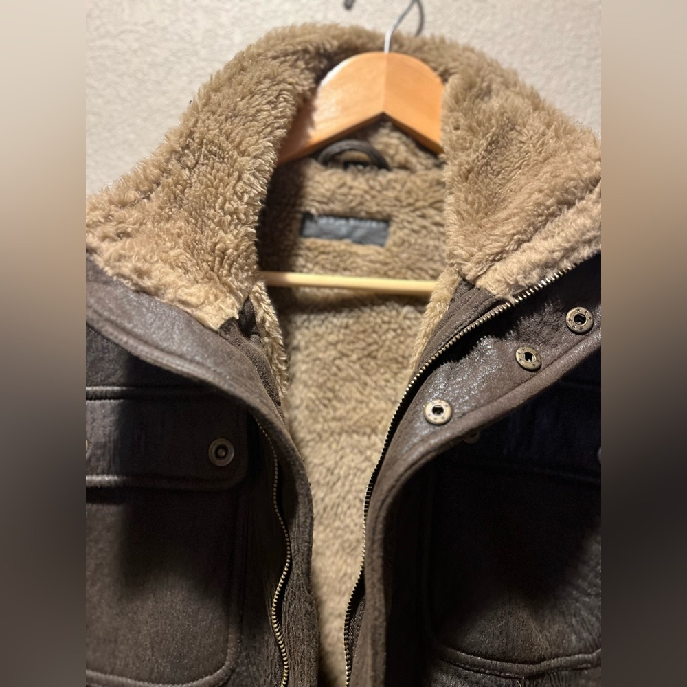 Rogue State Men's Brown Faux Fur Bomber Flight Jacket Large - Picture 2 of 11